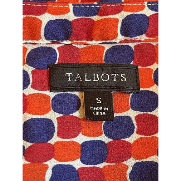 Talbots Blouse Women’s 6 Red Blue Orange Pullover Long sleeve Polyester Career - Picture 4 of 6